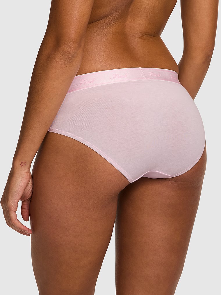 PINK Logo Cotton Hiphugger Panty, Pink Tulip, onModelBack, 2 of 3 Vanessa is 5'10" and wears Small