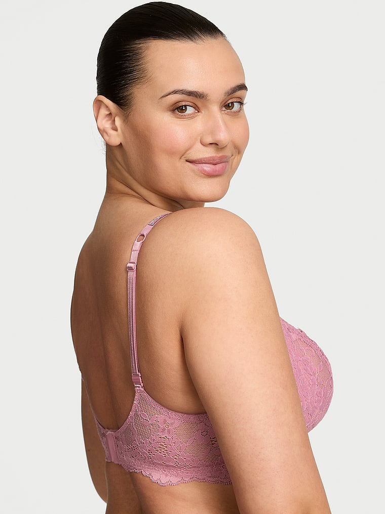 Victoria's Secret, Dream Angels Wicked Unlined Lace Balconette Bra, Dusk Mauve, onModelBack, 3 of 4