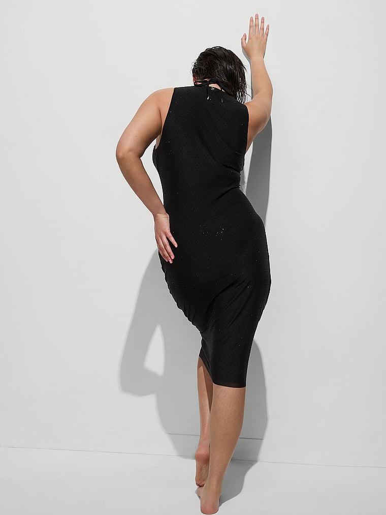 Victoria's Secret, Victoria's Secret Swim Beachwear Mesh Diamanté Midi Dress, Pure Black, onModelBack, 2 of 3 Karmi is 5'10" or 178cm and wears 34DD (E) or Large