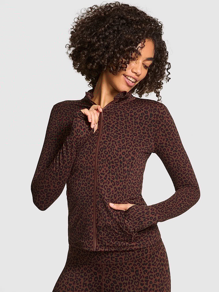 PINK Relay Full-Zip Jacket, LEOPARD, onModelFront, 1 of 3 Vanessa is 5'10" and wears Small