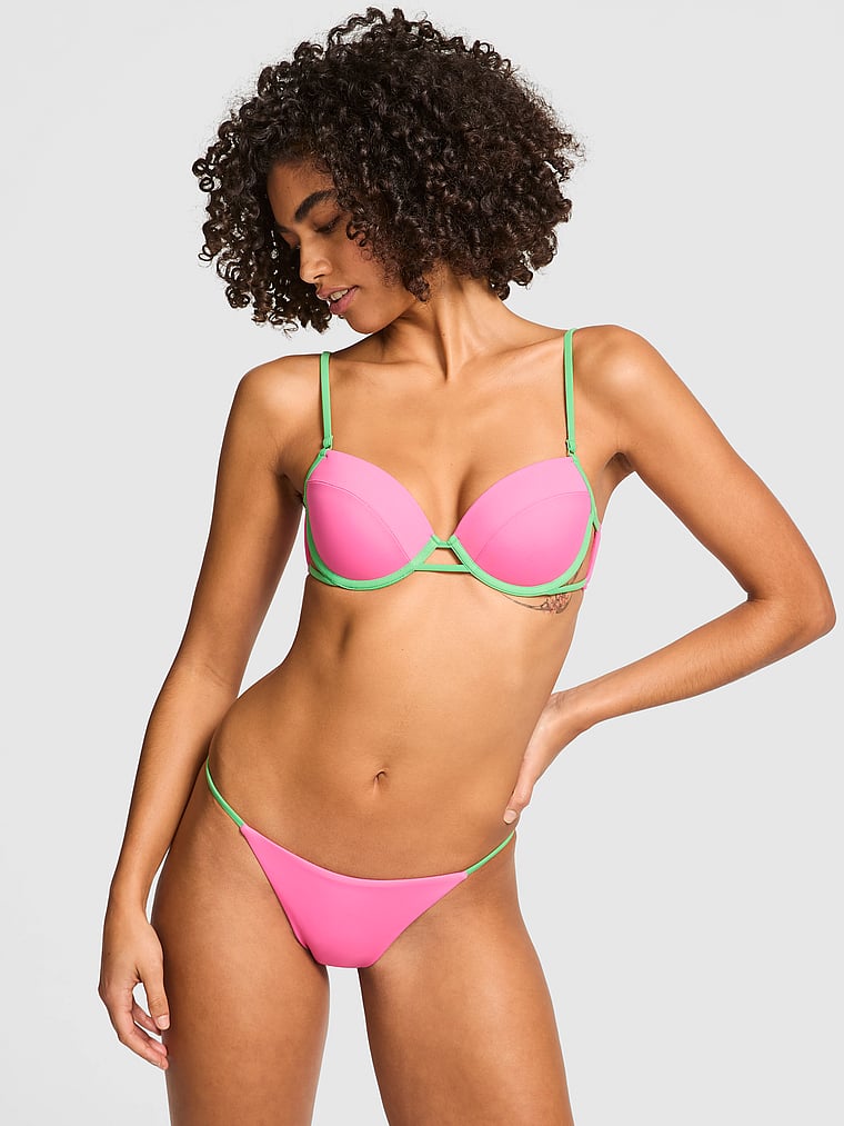 PINK Strappy Push-Up Bikini Top, Carmine Rose, onModelFront, 1 of 3 Vanessa is 5'10" and wears 32B or Small