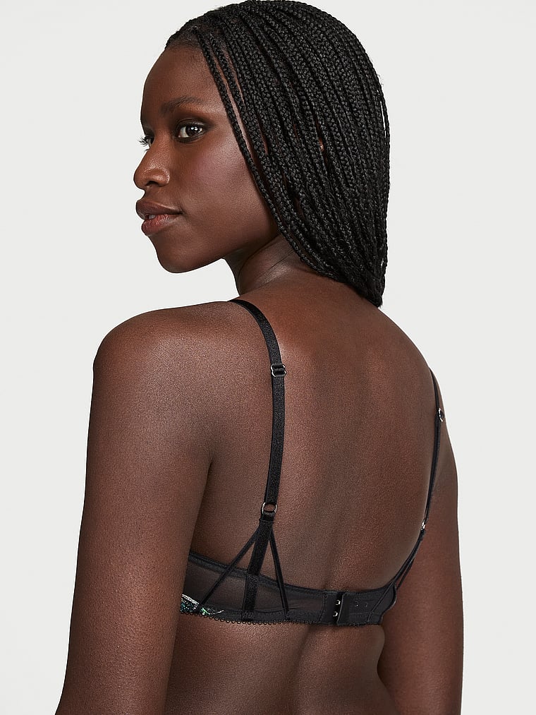 Victoria's Secret, Very Sexy Siren Shimmer Embroidery Unlined Low-Cut Demi Bra, Black Siren Shimmer, onModelBack, 2 of 5