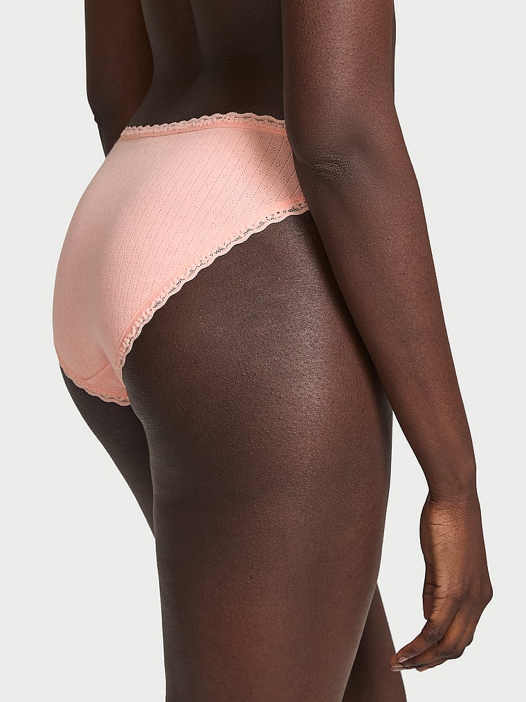 Victoria's Secret, Lace Trim Cotton Pointelle Lace-Waist Bikini, onModelBack, 2 of 3