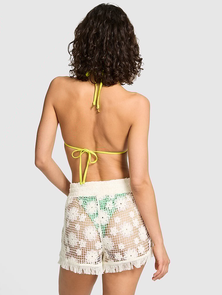 PINK SWIM Beach Blooms Crochet Beach Shorts, White Shell, onModelBack, 2 of 3 Rae is 5'10" or 178cm and wears Small