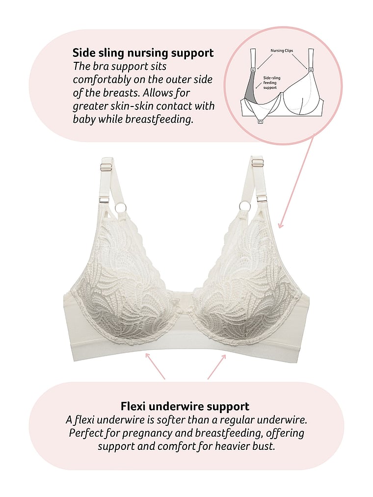 Victoria's Secret, Hotmilk Warrior Plunge 2.0 Flexwire Nursing Bra, Ivory, detail, 3 of 3