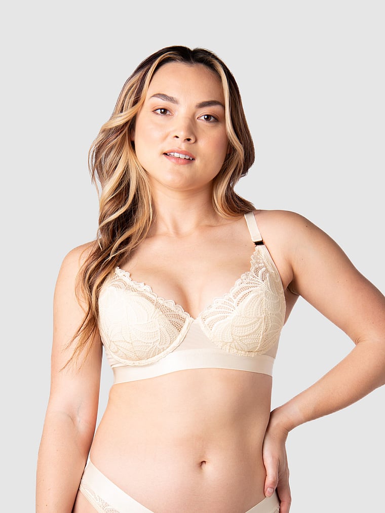 Victoria's Secret, Hotmilk Warrior Plunge 2.0 Flexwire Nursing Bra, Ivory, onModelFront, 1 of 3
