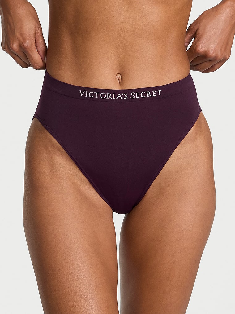Victoria's Secret, Seamless Seamless Ribbon Slot High-Leg Brief Panty, Winter Wine, onModelFront, 1 of 3 Daiane is 5'11" and wears Small