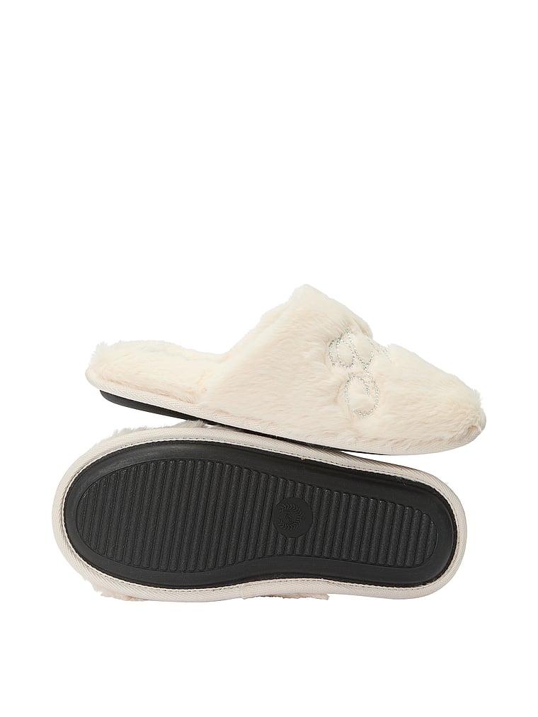 PINK Faux-Fur Closed-Toe Slippers, White Shell, onModelBack, 2 of 2