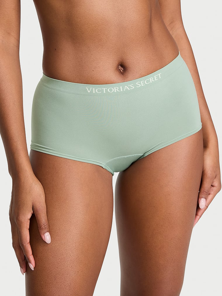 Victoria's Secret, Seamless Seamless Boyshort Panty, Seasalt Green, onModelFront, 1 of 3 Tsheca  is 5'9" and wears Small