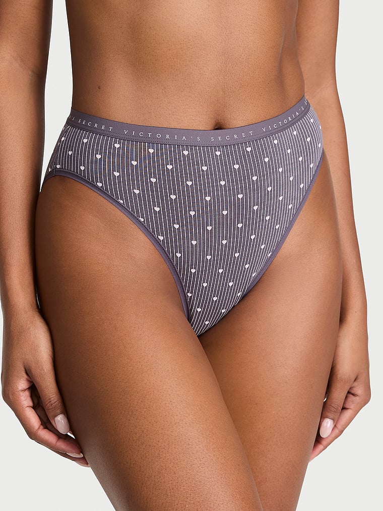 Victoria's Secret, Victoria's Secret Stretch Cotton Eyelet High-Leg Brief Panty, Tornado Heart Stripes, onModelFront, 1 of 3 Tsheca is 5'9" and wears Small
