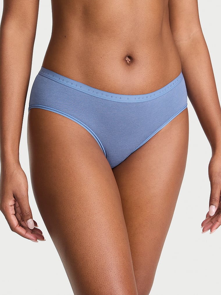 Victoria's Secret, Victoria's Secret Stretch Cotton Sparkle Hiphugger Panty, Moonlight Blue, onModelFront, 1 of 3 Tsheca  is 5'9" and wears Small