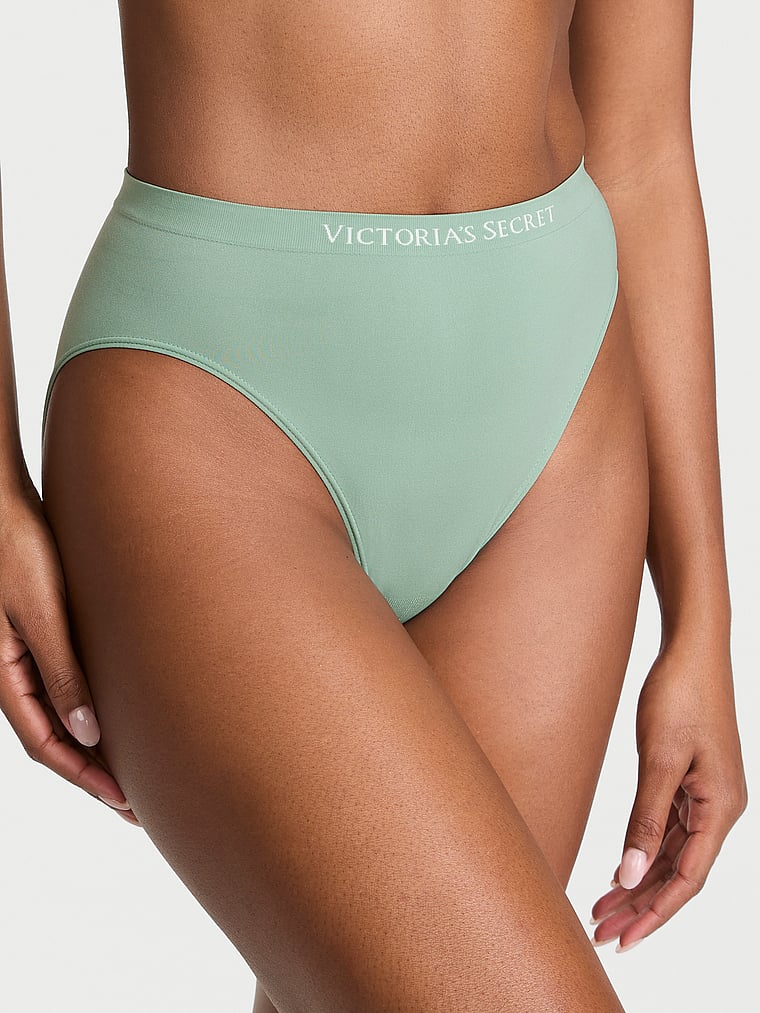 Victoria's Secret, Seamless Seamless High-Leg Brief Panty, Seasalt Green, onModelFront, 1 of 3 Tsheca  is 5'9" or 175cm and wears Small