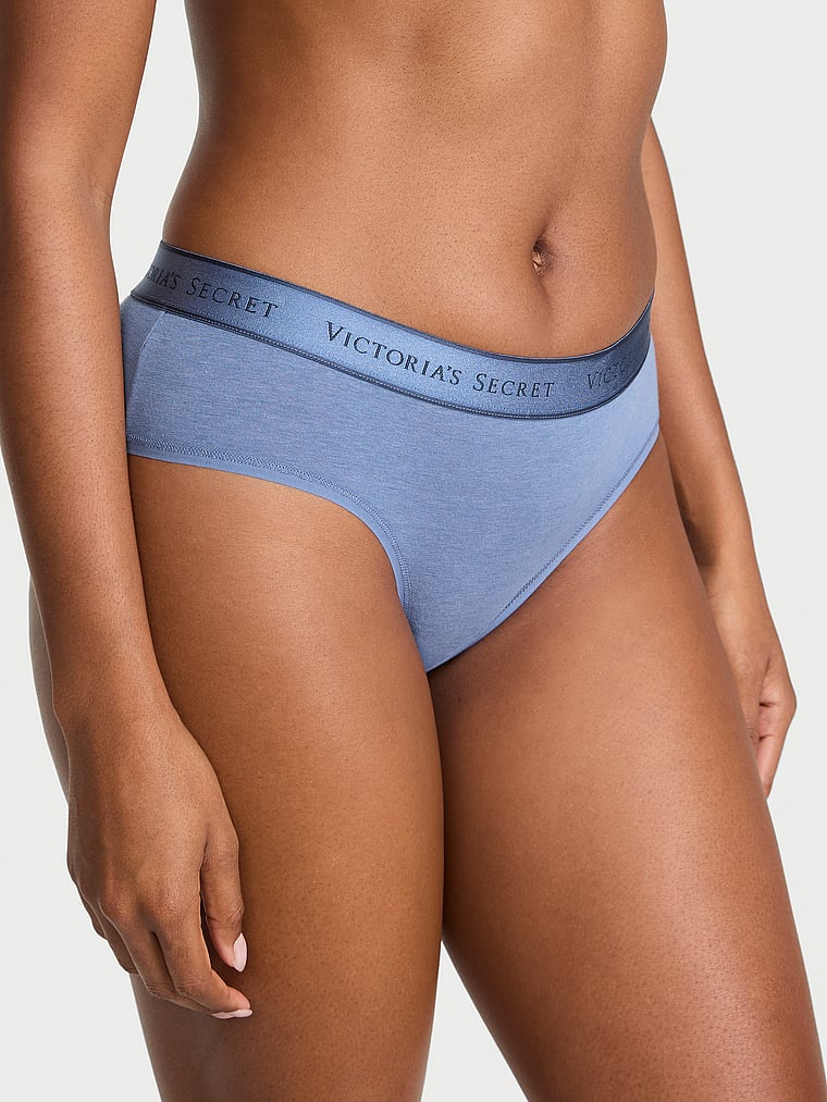 Victoria's Secret, Cotton Logo Cotton Hiphugger Panty, Moonlight Blue, onModelFront, 1 of 3 Tsheca  is 5'9" or 175cm and wears Small