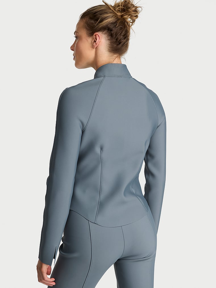 Victoria's Secret, VSX VSX Defined Scuba Zip Long-Sleeve Top, Dark Steel, onModelBack, 2 of 4 Aga is 5'10" and wears Small