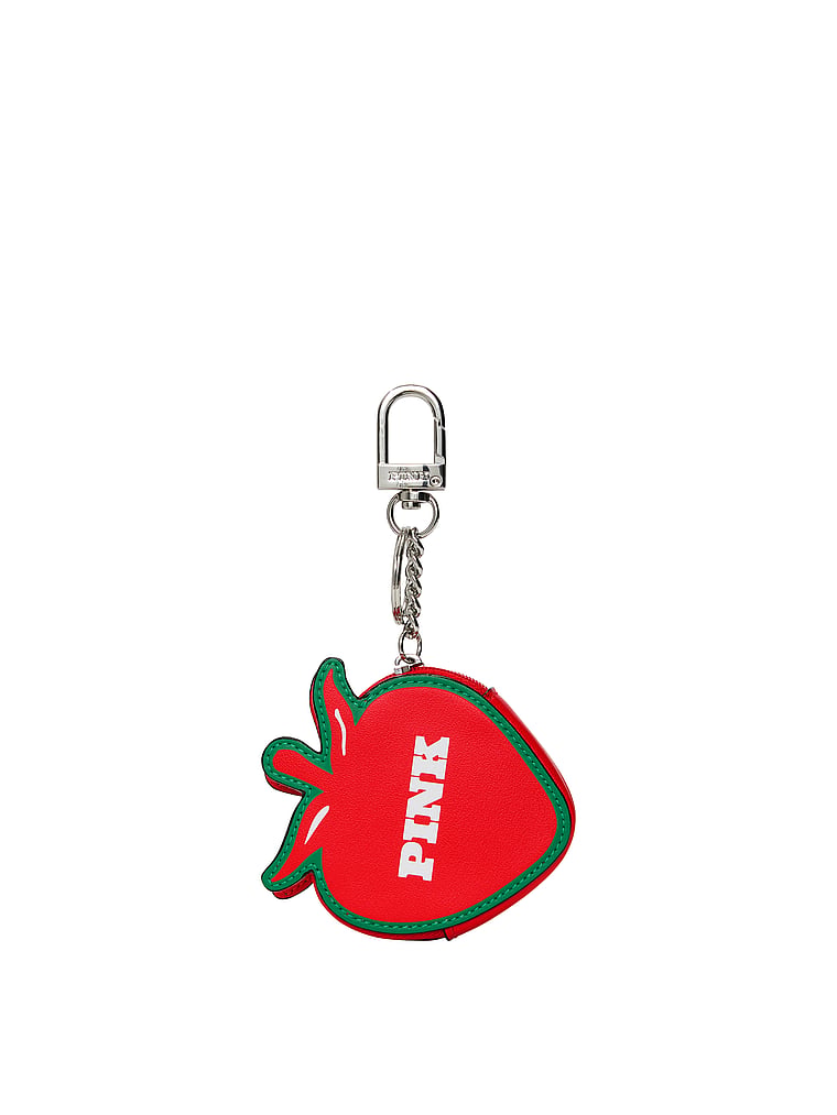 PINK Zip Pouch Keychain Charm, Strawberry/Bright Vermillion, onModelBack, 2 of 4