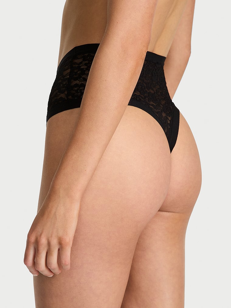 Victoria's Secret, No-Show No-Show High-Waist Thong Panty, Black, onModelBack, 2 of 3 Aga is 5'10" and wears Small