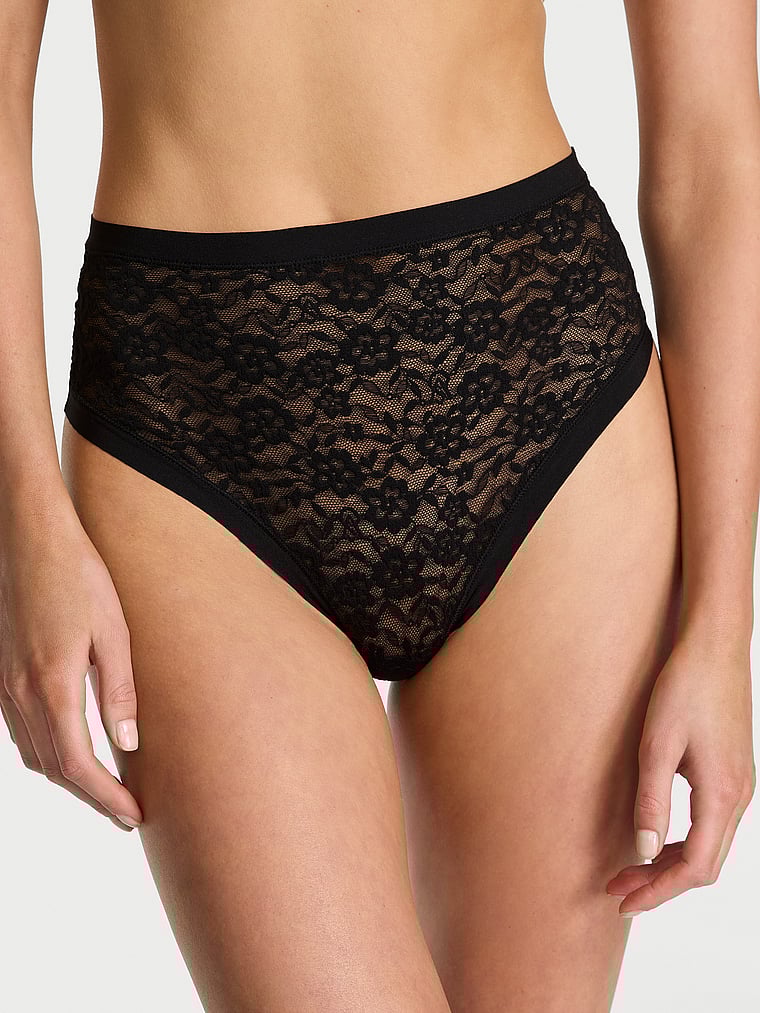 Victoria's Secret, No-Show No-Show High-Waist Thong Panty, Black, onModelFront, 1 of 3 Aga is 5'10" and wears Small