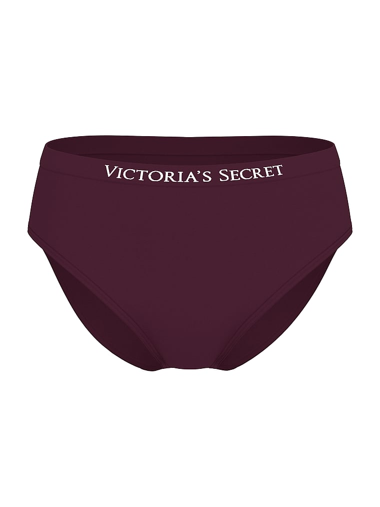 Victoria's Secret, Seamless Seamless Ribbon Slot High-Leg Brief Panty, Winter Wine, offModelFront, 3 of 3