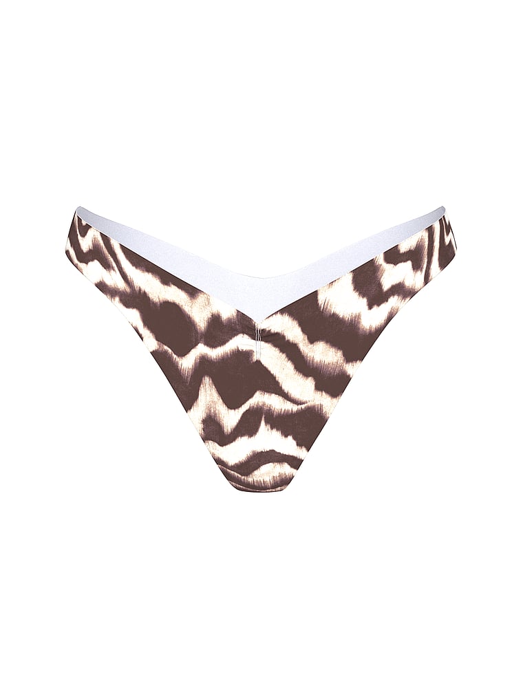 Victoria's Secret, Victoria's Secret Swim Essential Cinched Thong Bikini Bottom, Wavy Zebra, offModelFront, 3 of 3