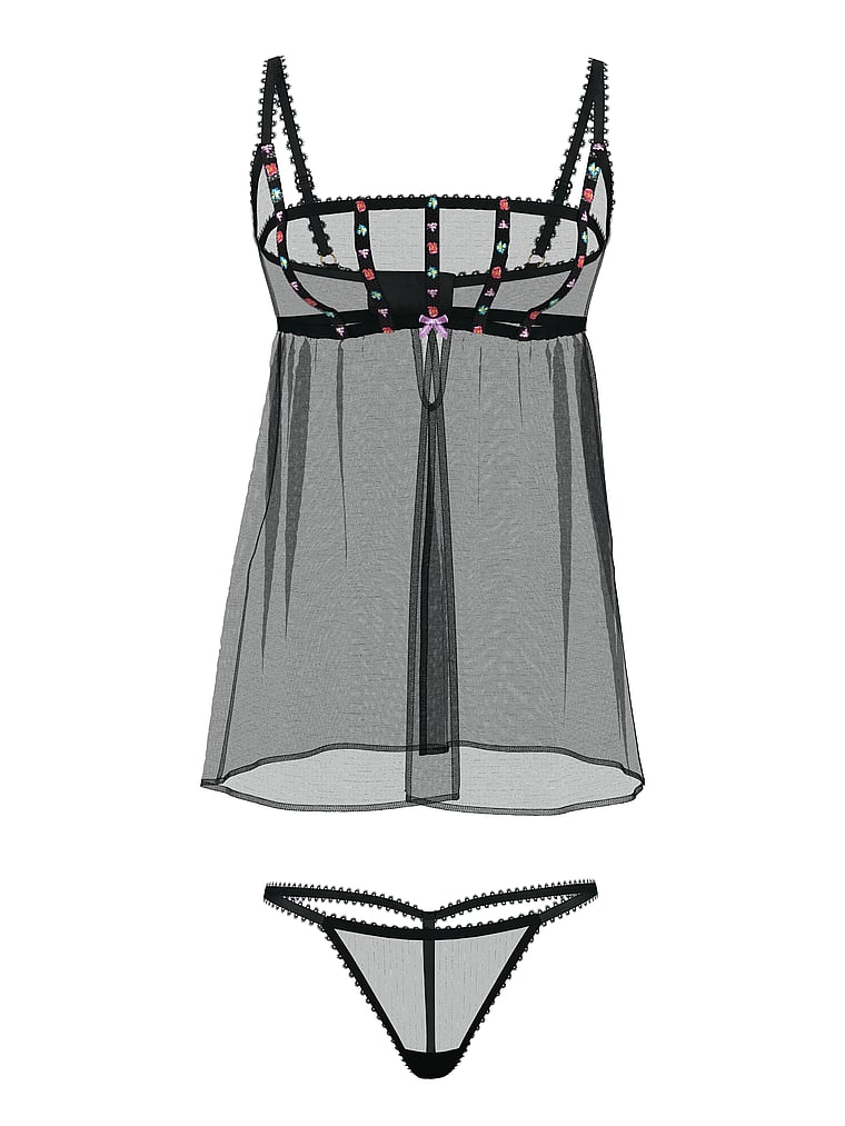 Victoria's Secret, Very Sexy Dark Blossom Babydoll Set, Dark Blossom, offModelFront, 3 of 3