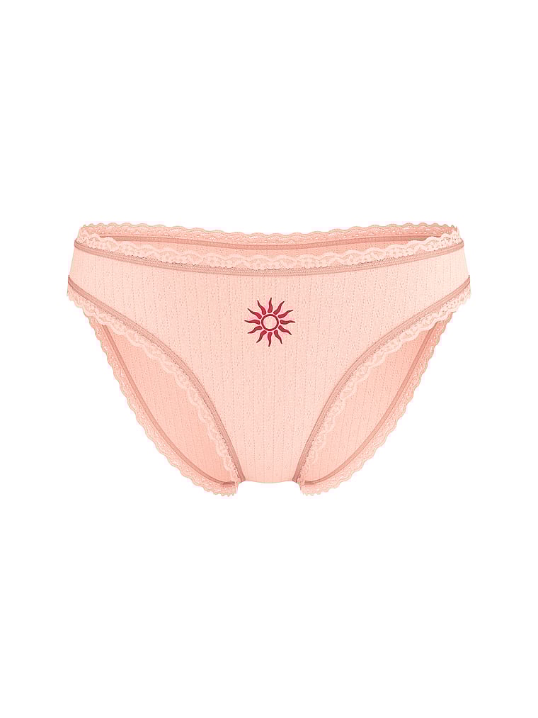 Victoria's Secret, Lace Trim Cotton Pointelle Lace-Waist Bikini, offModelFront, 3 of 3