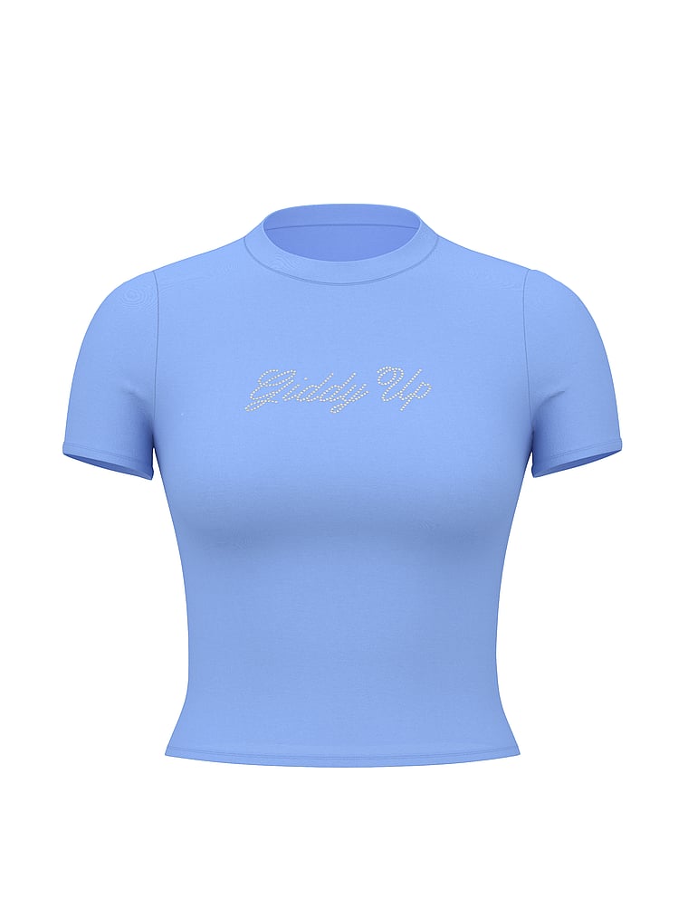 PINK Cotton Baby Tee, Seascape Blue Western Bling, offModelFront, 4 of 5