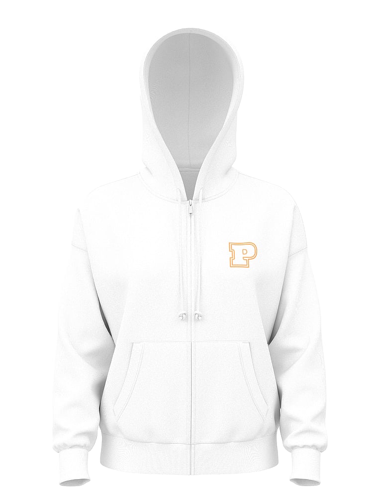 PINK Ivy Fleece Campus Full-Zip Hoodie, Vs White, offModelFront, 3 of 3