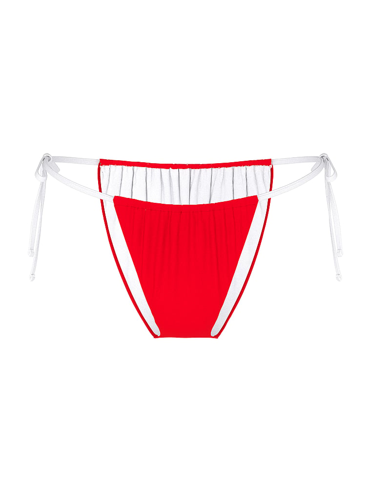 PINK SWIM Side-Tie Cheeky Bikini Bottom, Red Pepper, offModelFront, 3 of 4