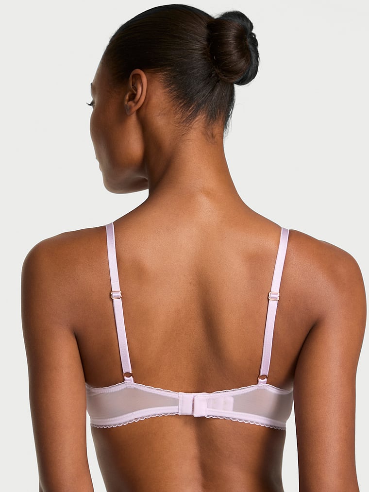 Victoria's Secret, Dream Angels Wicked Vintage Blossom Embroidery Unlined Balconette Bra, Delicate Violet, onModelBack, 2 of 4 Ange-Marie is 5'10" and wears 34B or Small