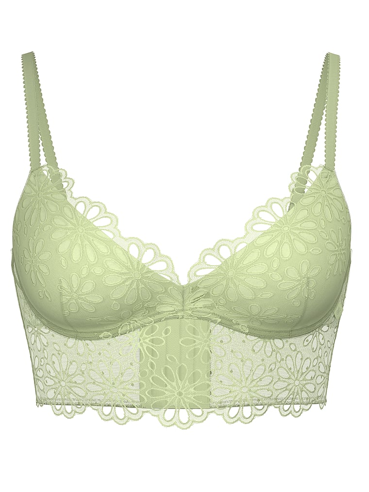 Victoria's Secret, Victoria's Secret Sexy Tee Daisy Eyelet Wireless Push-Up Bra Top, Reed Green, offModelFront, 4 of 5
