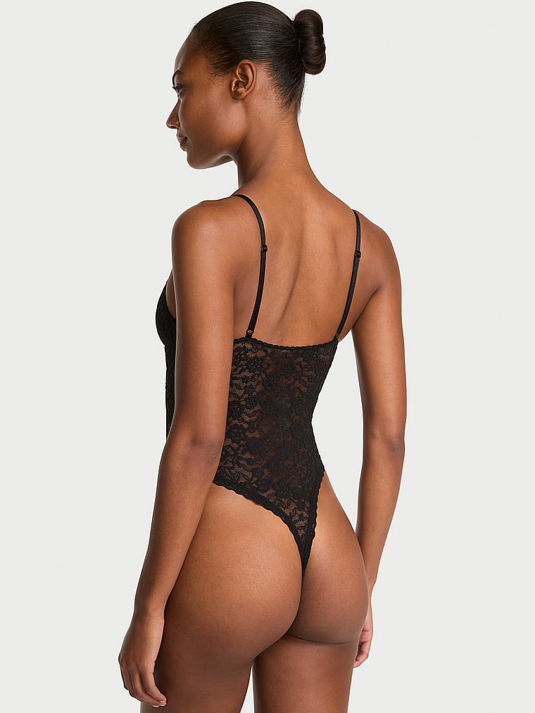 Victoria's Secret, Victoria's Secret Sexy Tee Lacie Unlined Demi Bodysuit, Black, onModelBack, 2 of 3 Ange-Marie is 5'10" and wears 34B or Small