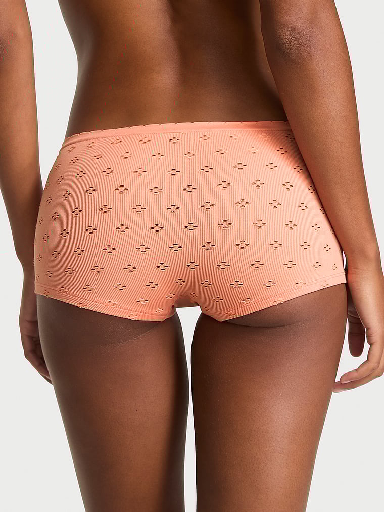Victoria's Secret, Seamless Seamless Eyelet Boyshort Panty, Peach Bellini, onModelBack, 2 of 3 Ange-Marie is 5'10" and wears Small