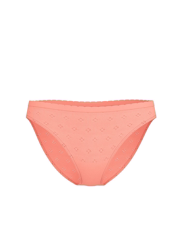 Victoria's Secret, Seamless Seamless Eyelet Bikini Panty, Peach Bellini, offModelFront, 3 of 3