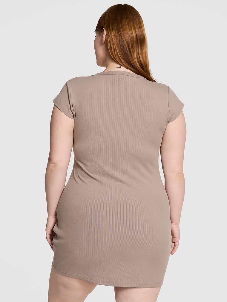 PINK All-Day Soft Ribbed Bodycon Dress, Iced Coffee, onModelBack, 2 of 3 Lulu is 5'7" or 170cm and wears 38DDD (F) or Large