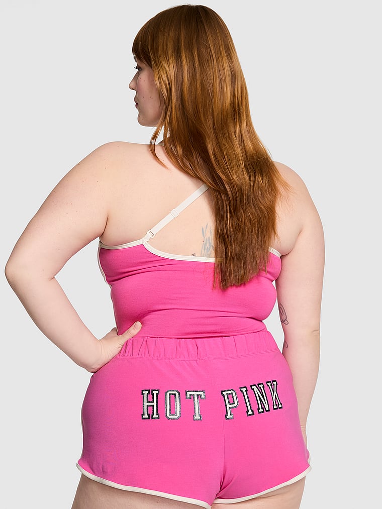 PINK Soft Modal Micro Shorts, Pink Gossip Glitter, onModelBack, 2 of 4 Lulu is 5'7" and wears Large