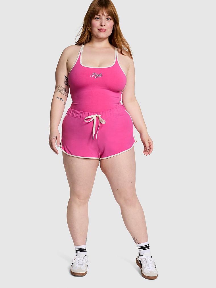 PINK Soft Modal Micro Shorts, Pink Gossip Glitter, onModelFront, 1 of 4 Lulu is 5'7" and wears Large