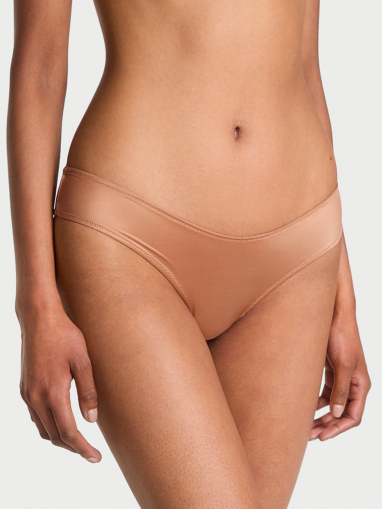 Victoria's Secret, Very Sexy Smooth Strappy-Back Tanga Panty, Toffee, onModelFront, 1 of 3 Shaanti is 5'9" or 175cm and wears Small