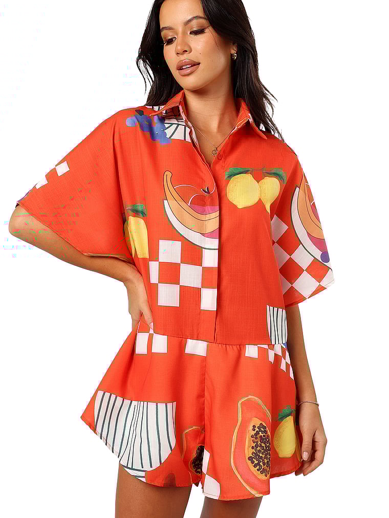 Victoria's Secret, Petal & Pup Sebastian Romper, Rust Papaya, onModelFront, 1 of 4