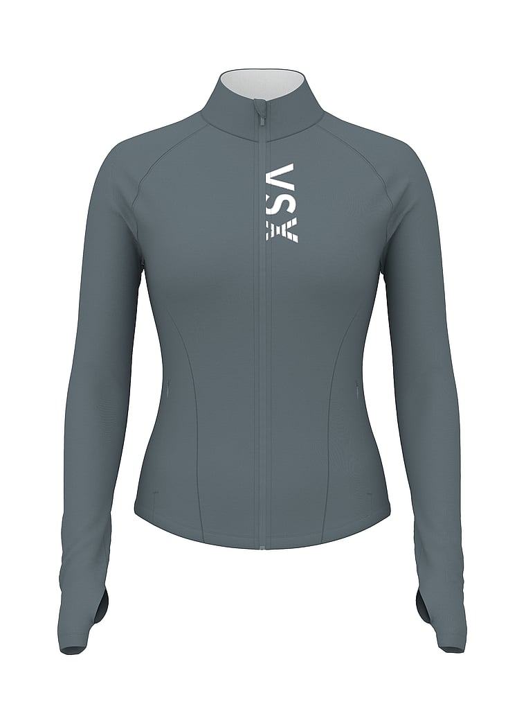 Victoria's Secret, VSX VSX Elevate™ Diamanté Flex Full-Zip Jacket, Dark Steel, offModelFront, 3 of 4