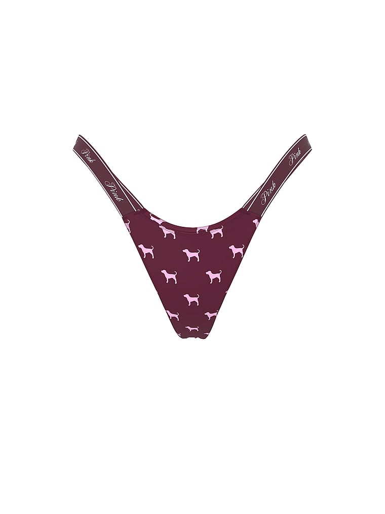 PINK Logo Cotton High-Leg Micro Thong Panty, Wild Rose Dog Print, offModelFront, 3 of 3