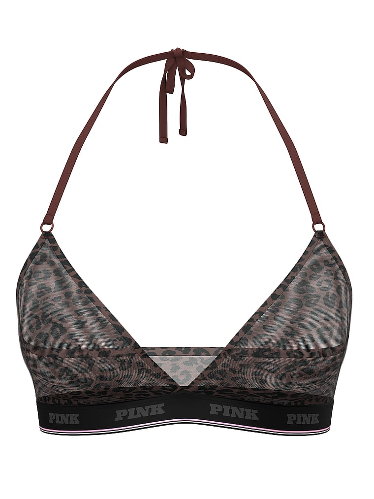 Logo Mesh Halter Triangle Bralette