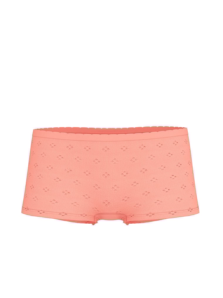 Victoria's Secret, Seamless Seamless Eyelet Boyshort Panty, Peach Bellini, offModelFront, 3 of 3
