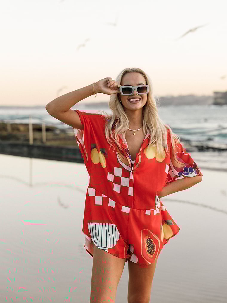 Victoria's Secret, Petal & Pup Sebastian Romper, Rust Papaya, offModelFront, 3 of 4