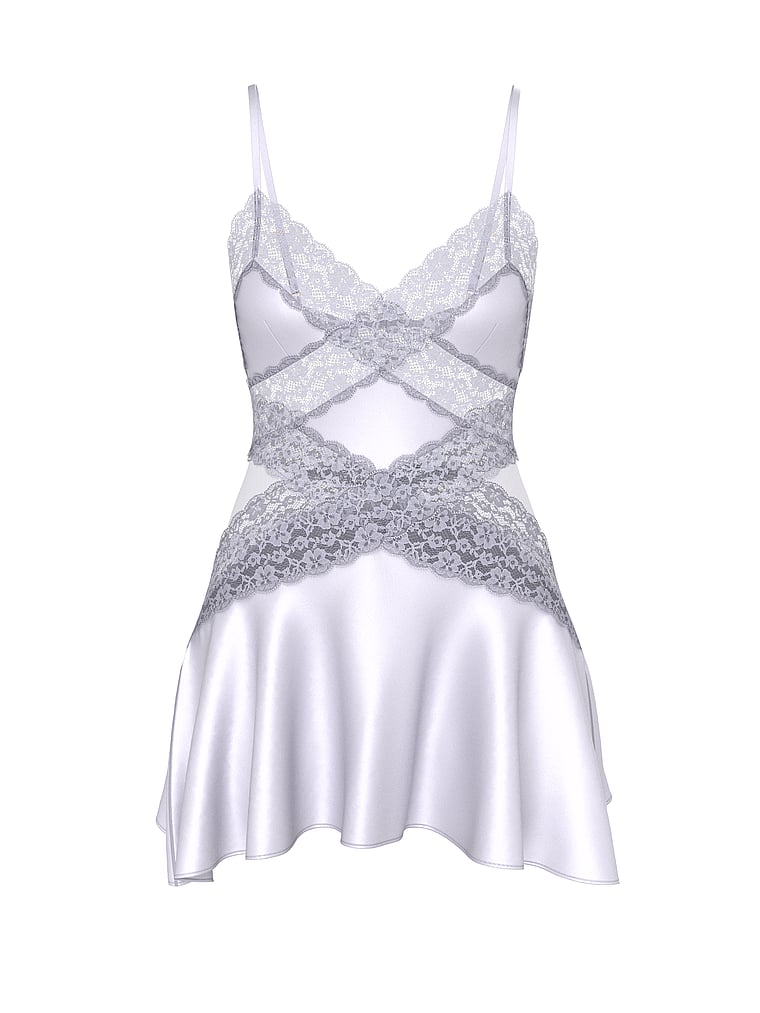 Victoria's Secret, Dream Angels Dare to Dream Lace & Satin Flounce Slip Dress, offModelFront, 3 of 3