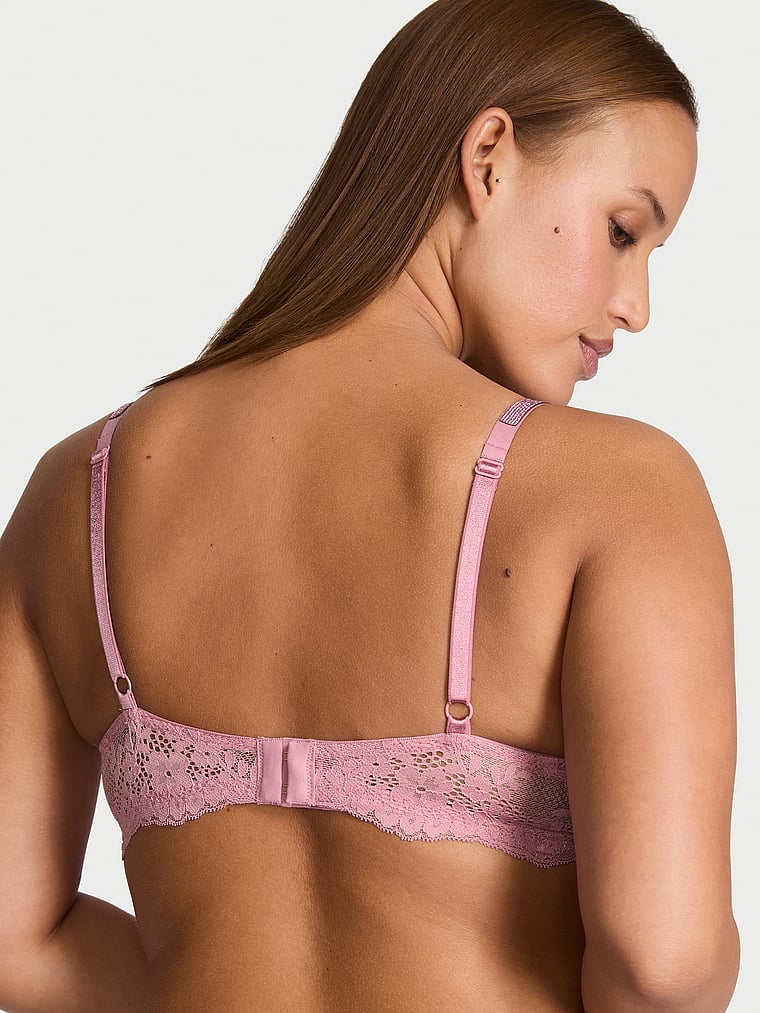 Victoria's Secret, Dream Angels Twinkle Lace Monowire Unlined Bra, Dusk Mauve, onModelBack, 2 of 4 Sofia is 5'8" or 173cm and wears 36D or Large