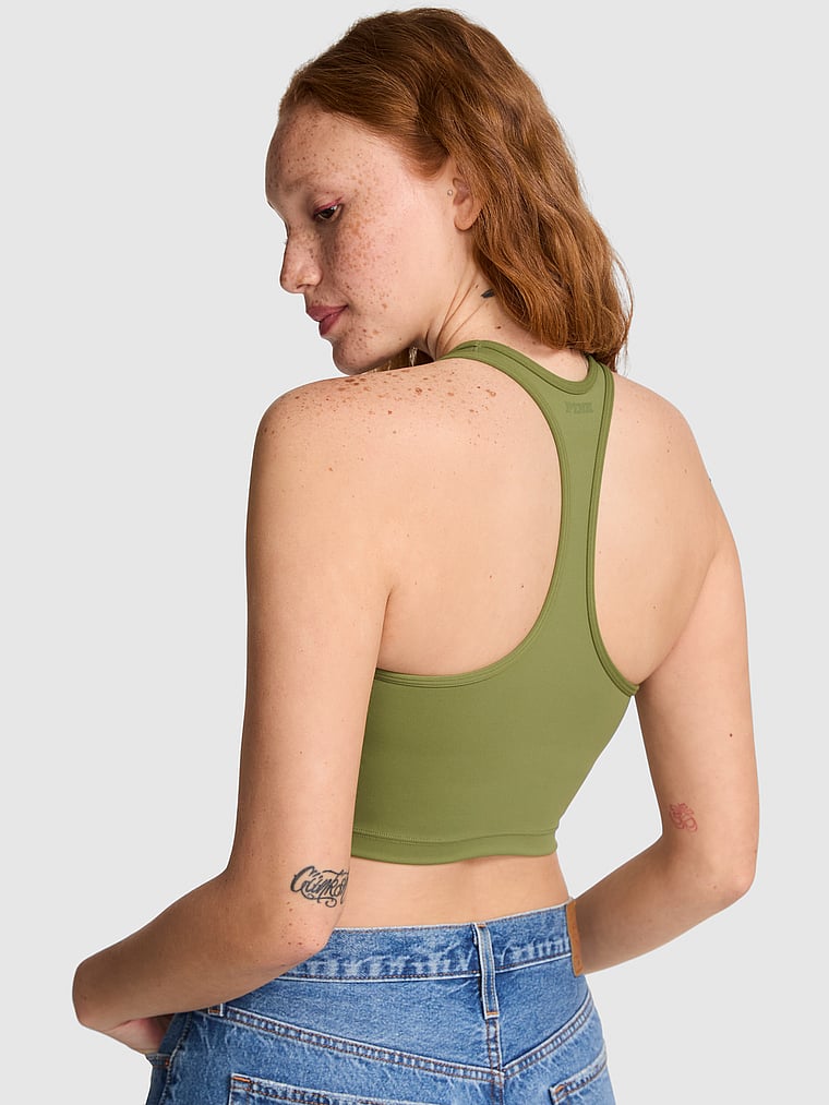 PINK Relay Racerback Tank Top, OLIVE SHADE, onModelBack, 3 of 4