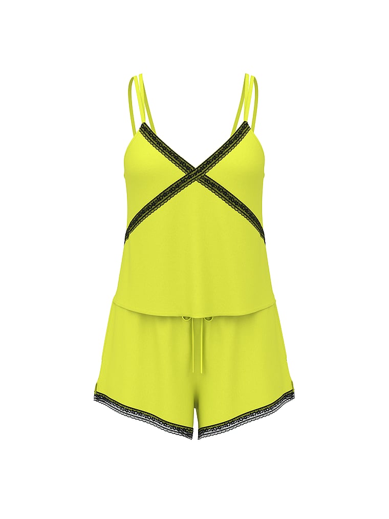 PINK Wink Lace-Trim Tank & Shorts Set, Tipsy Lime, offModelFront, 4 of 4