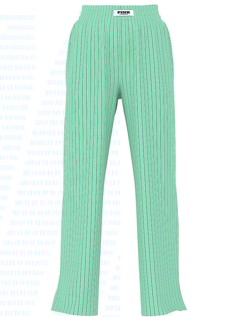 PINK Boyfriend Boxer Pajama Pants, Wild Green Stripes, offModelFront, 3 of 3