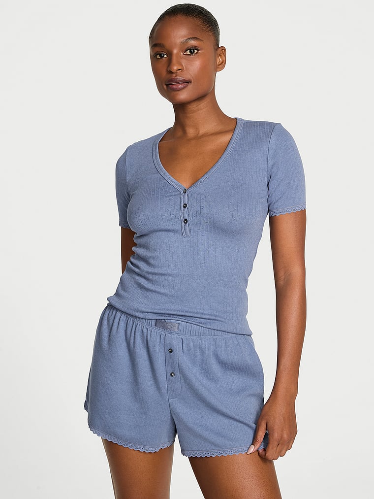 Pointelle Modal Henley Tee & Boxer Short Set