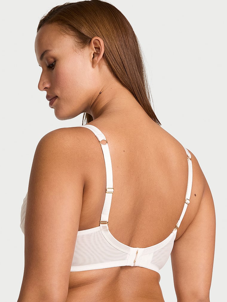 Victoria's Secret, Dream Angels Fabulous by Victoria's Secret Peony Embroidery Unlined Full-Cup Bra, White Peonies, onModelBack, 2 of 5 Sofia  is 5'8" and wears 36D or Large